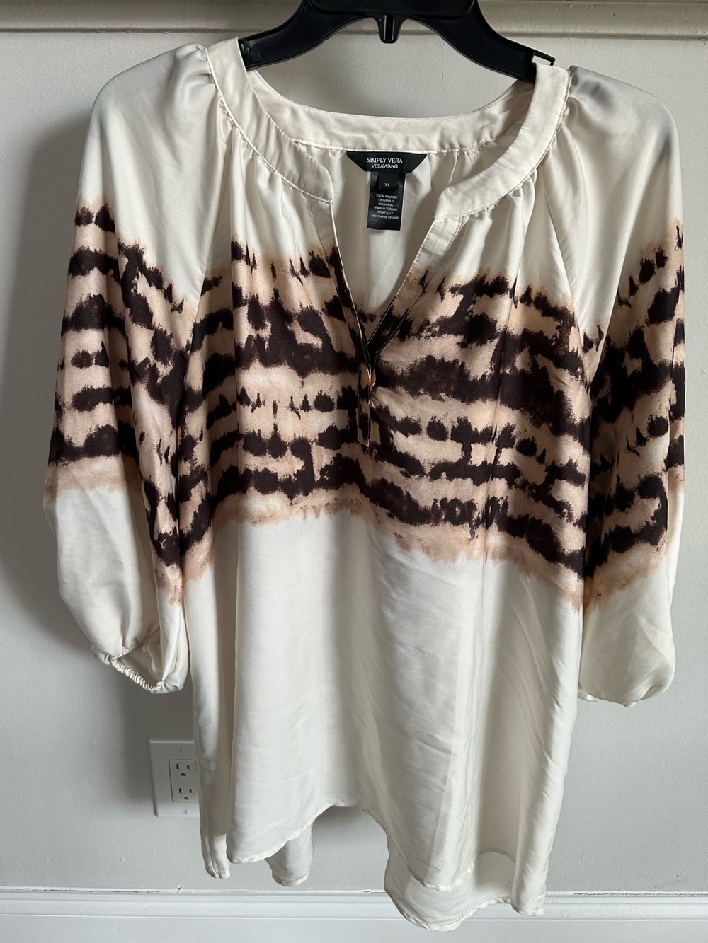 Simply Vera VeraWang Cream Tie-Dye Peasant Blouse